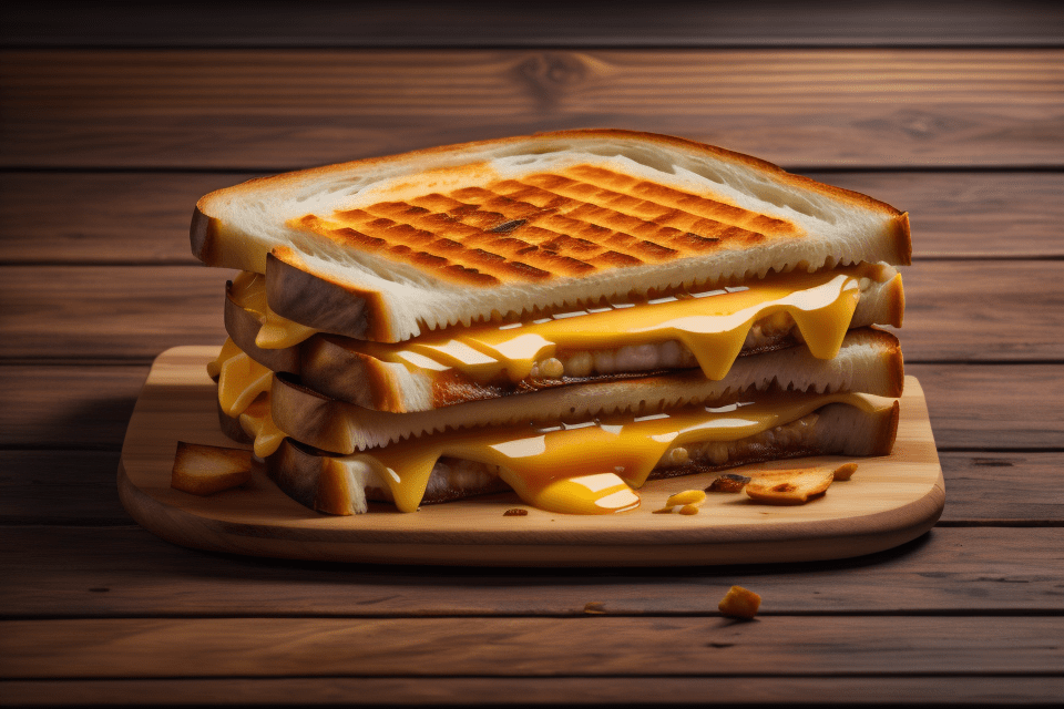 Grilled cheese: A golden-brown crusty sandwich with melted cheese